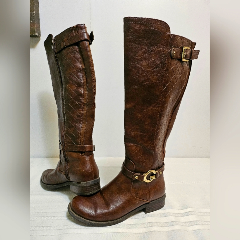 G By Guess Tall Riding Boots Brown Quilted Women’s Boots Size 6.5